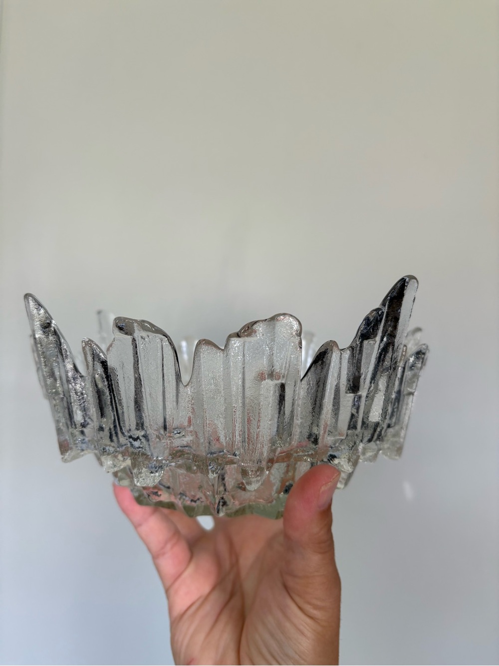 Mid-Century Modern Icicle / Ice Crown Textured Glass Bowl 1960s 70s